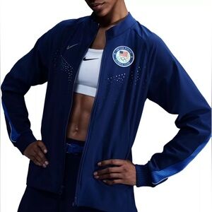 New NIKE Women’s 2024 Paris Olympic Game USA Team Podium Jacket Blue Athletic S